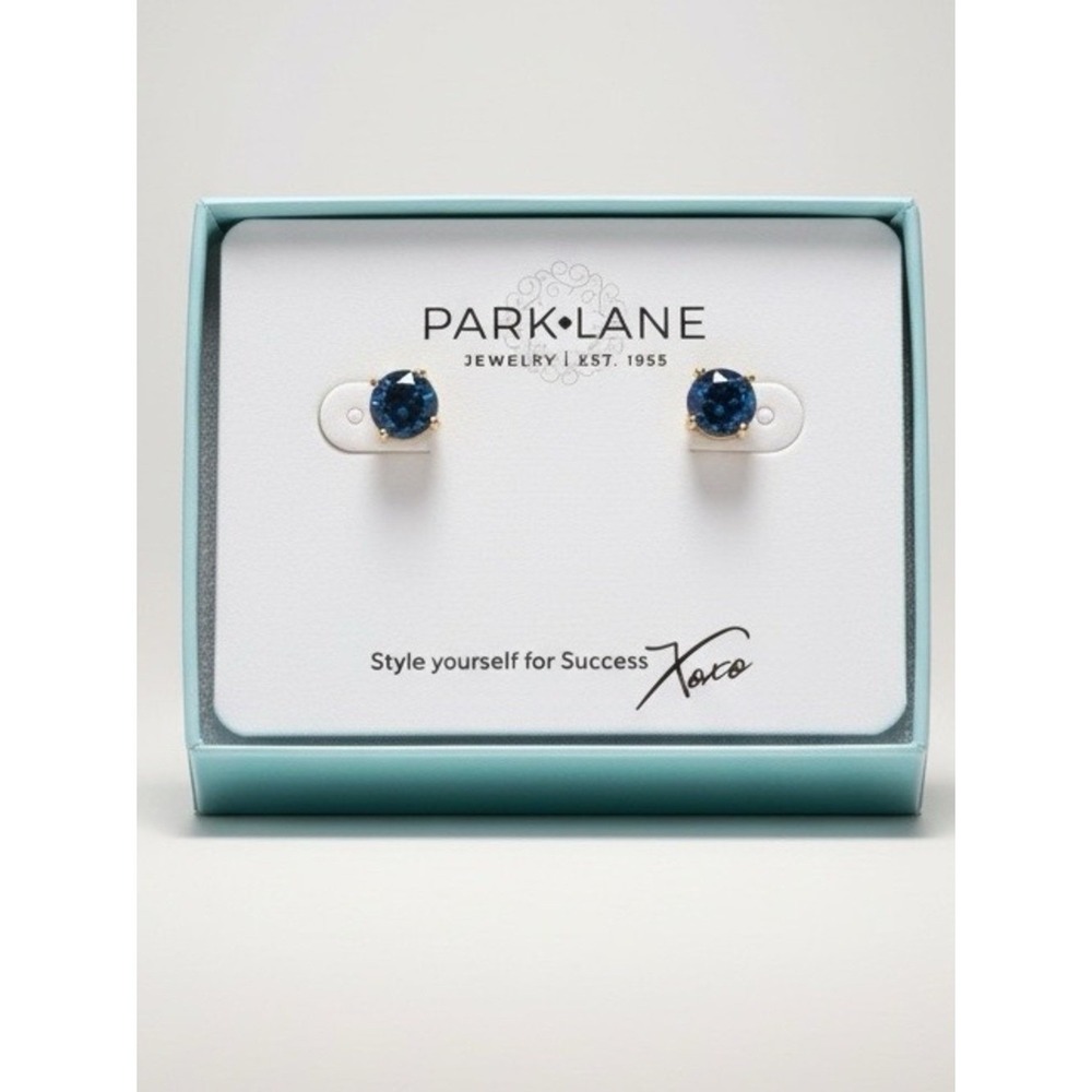 Park Lane Denim Blue Impression Earrings Gold Tone Studs NIB